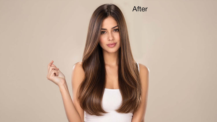 Close-up of smooth, glossy, and well-nourished hair after applying Argan oil serum
