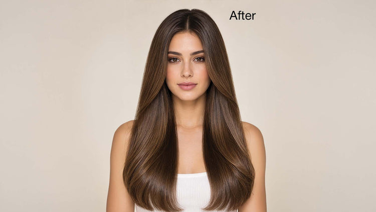 Close-up of smooth, polished, and glossy hair after applying Cashmere cream.