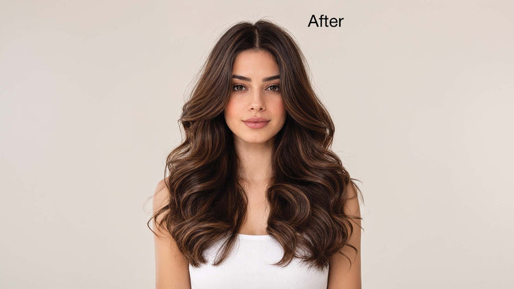 Close-up of voluminous, bouncy, and defined hair after using Styling Mousse.