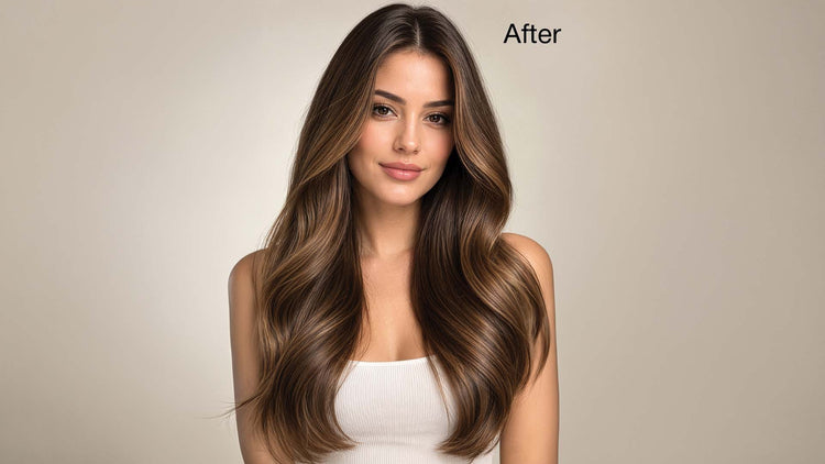 Close-up of deeply nourished, soft, and shiny hair after using Deep Conditioner.