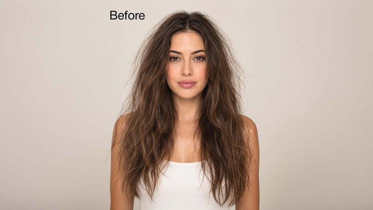 Close-up of unprotected hair prone to heat damage before using ThermalStyleHer Cream.