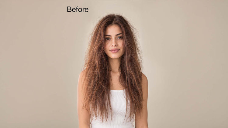 Close-up of faded, dull, and porous color-treated hair before using Color Sealing Treatment