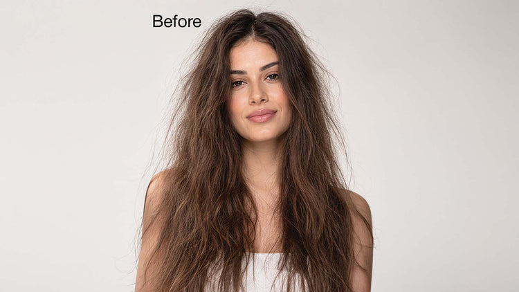 Close-up of dry and tangled hair before using Leave-In Conditioner Cream.