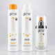 Front-facing product shot of GK Hair Color Protection Moisturizing Shampoo, Moisturizing Conditioner, and Leave-In Spray arranged against a clean light background.