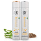 GK Hair Moisturizing Shampoo and Conditioner 300 ml bottles side by side, Color Protection vegan labels, aloe leaves and seeds