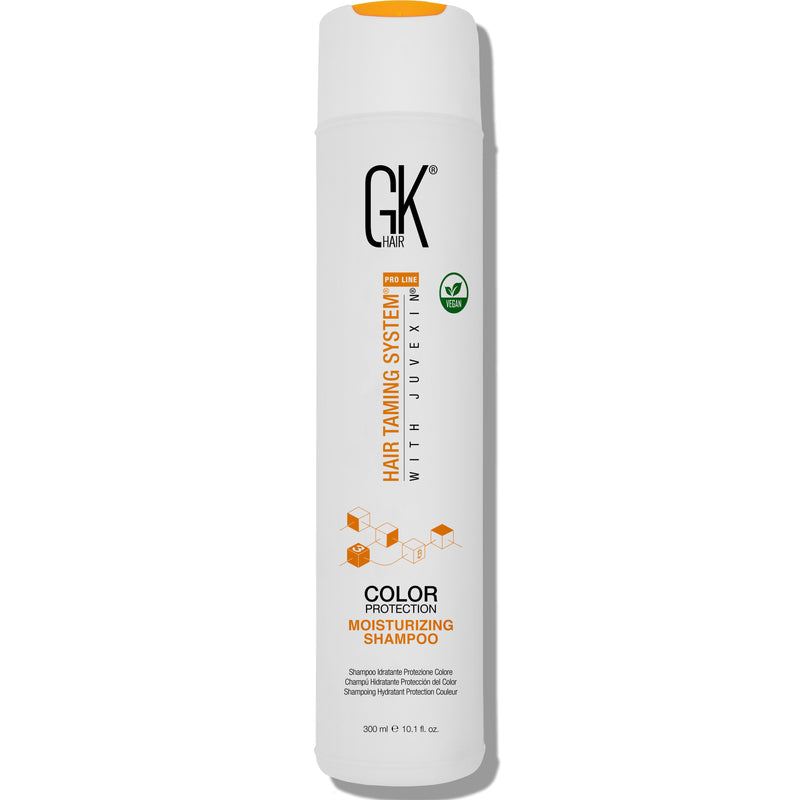 GK Hair Color Protection Moisturizing Shampoo 300 ml white bottle, front view with orange lettering and a vegan seal