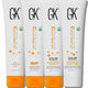 Kit shot of four 100 ml GK Hair tubes: pH+ Shampoo, The Best treatment, Color Protection Moisturizing Shampoo and Conditioner